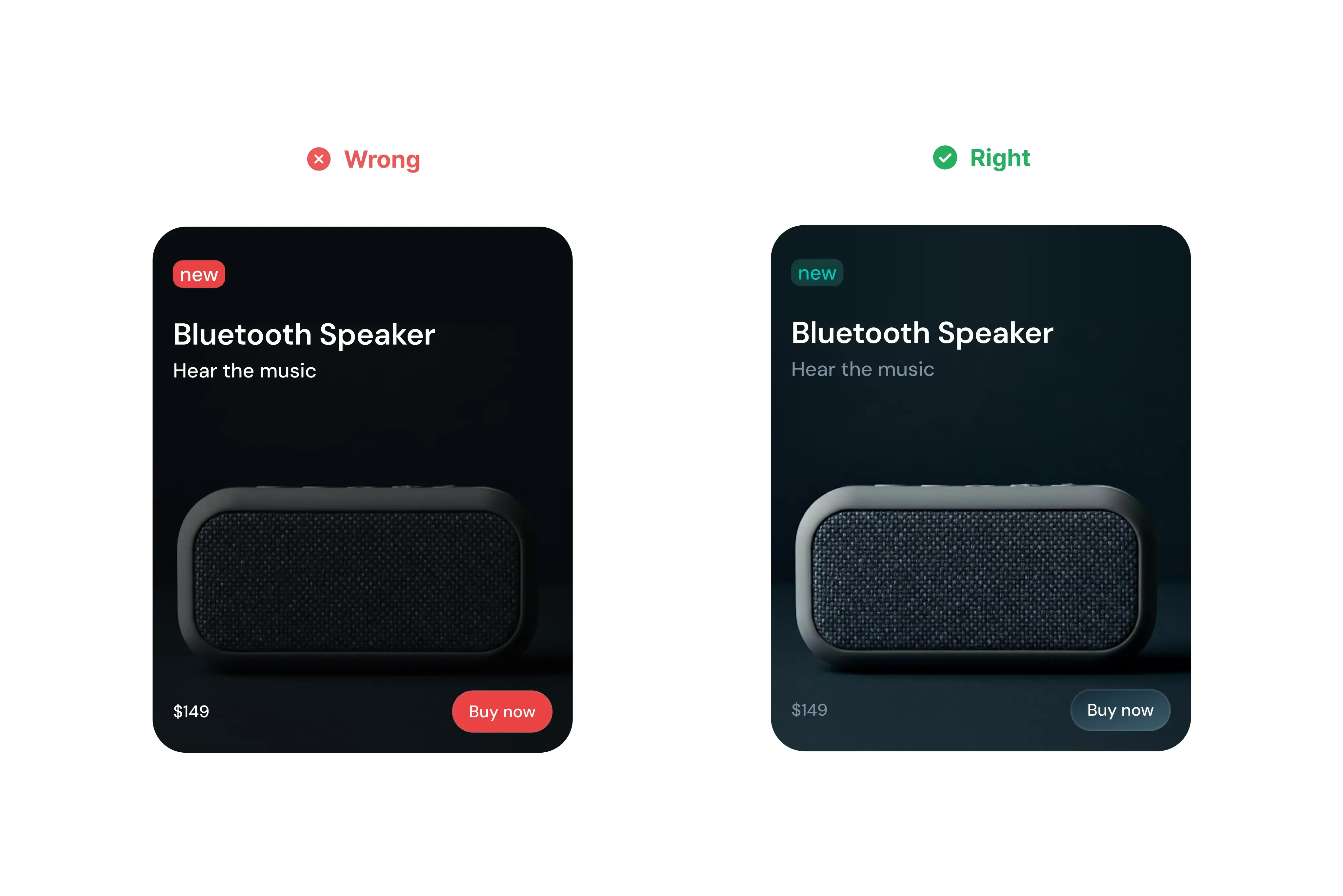 A card adjusted for dark mode with softer borders, lighter surfaces and dimmed accent chips