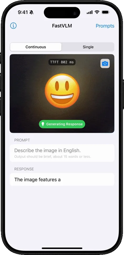 FastVLM identifying emoji held up to the camera in real time