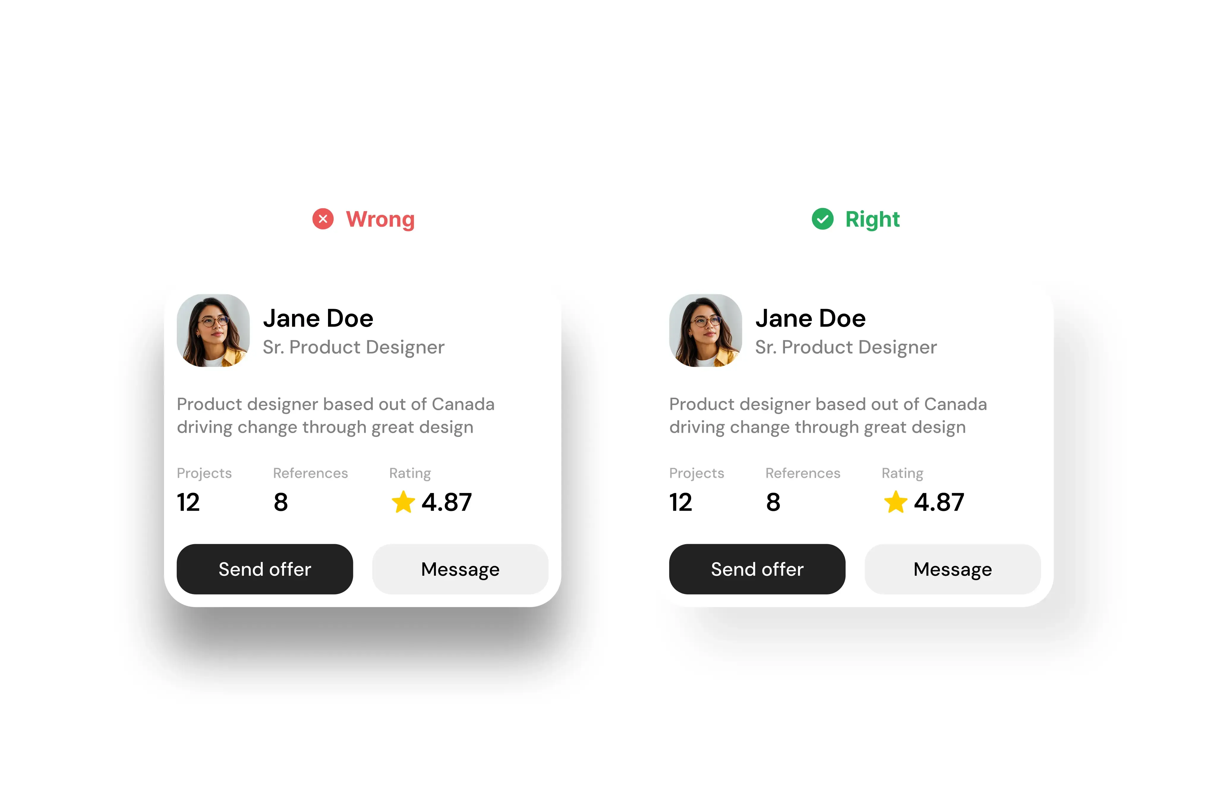 Card shadows compared at different opacity and blur settings