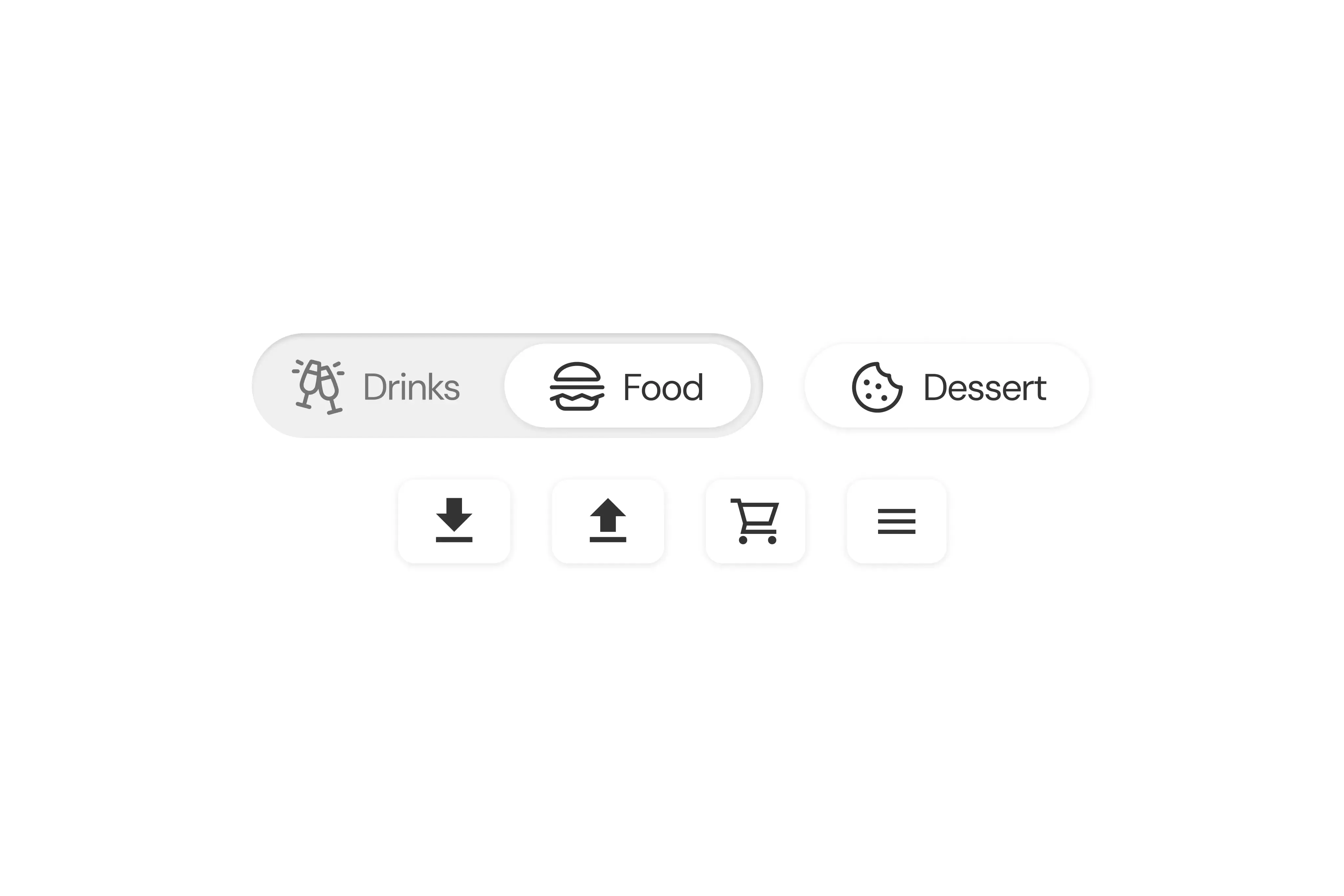 Menu items showing how containers and greyed-out states signal grouping, selection and inactivity