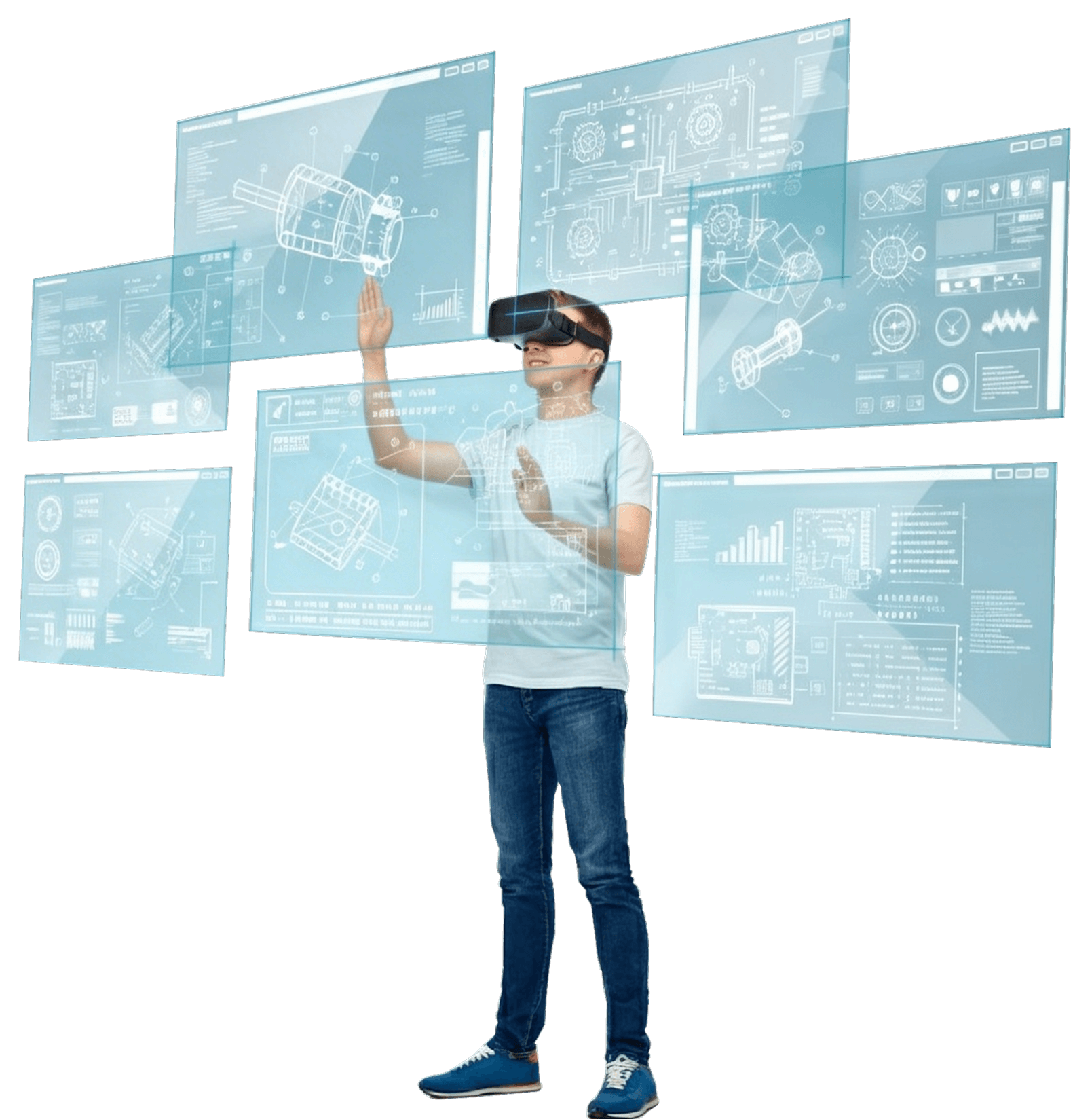 Engineer using VR headset for enterprise training simulation